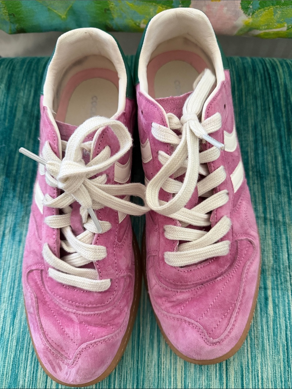 Coolway Goal Pink Suede Women's Sneakers with White Stripes